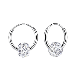 Silver Crystal Ball Charm Hoop Earrings - 1937
