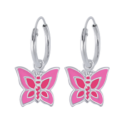 Silver Butterfly Charm Hoop Earrings - 1888