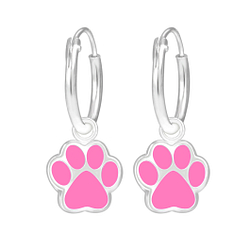 Silver Paw Print Charm Hoop Earrings - 1849