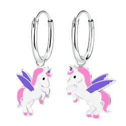 Silver Unicorn Charm Hoop Earrings - 1946