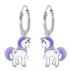 Silver Unicorn Charm Hoop Earrings - 1955