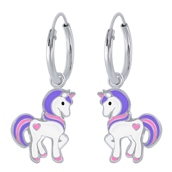 Silver Unicorn Charm Hoop Earrings - 1956