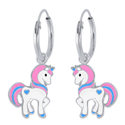 Silver Unicorn Charm Hoop Earrings - 1988