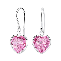 10mm Heart Cubic Zirconia Silver Earrings - 2085