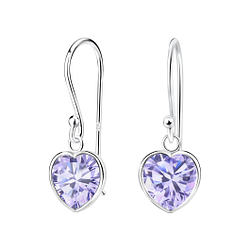8mm Heart Cubic Zirconia Silver Earrings - 2084