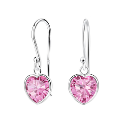 8mm Heart Cubic Zirconia Silver Earrings - 2084