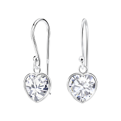 8mm Heart Cubic Zirconia Silver Earrings - 2084
