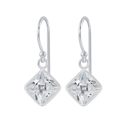6mm Square Cubic Zirconia Silver Earrings - 2135