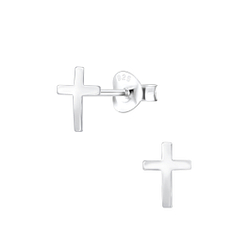 Silver Cross Stud Earrings - 2158