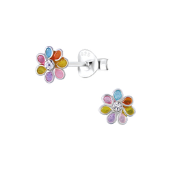 Silver Flower Stud Earrings - 2128