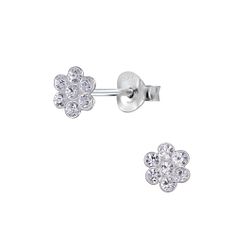 Silver Flower Stud Earrings - 2124