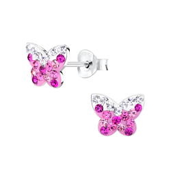 Silver Butterfly Crystal Stud Earrings - 7970