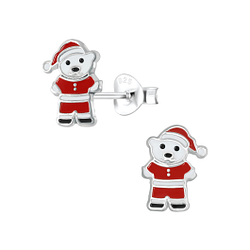 Silver Santa Bear Stud Earrings - 2367 Silver Santa Bear Stud Earrings - 2367