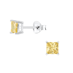 4mm Square Cubic Zirconia Silver Stud Earrings - Wholesale - 2053