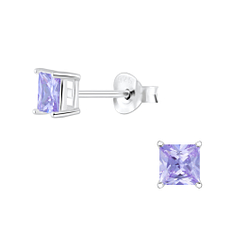 4mm Square Cubic Zirconia Silver Stud Earrings - Wholesale - 2053
