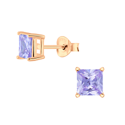 5mm Square Cubic Zirconia Silver Stud Earrings - 4732
