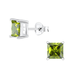 6mm Square Cubic Zirconia Silver Stud Earrings - Wholesale - 2055