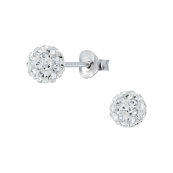 Silver 6mm Crystal Ball Stud Earrings - 2224