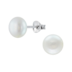 8mm Fresh Water Pearl Silver Stud Earrings - 2241