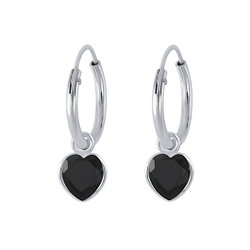 4mm Heart Cubic Zirconia Silver Charm Hoop Earrings - 2253
