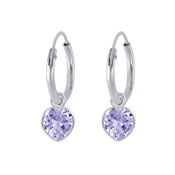4mm Heart Cubic Zirconia Silver Charm Hoop Earrings - 2253