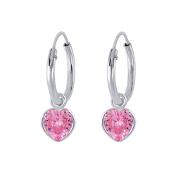 4mm Heart Cubic Zirconia Silver Charm Hoop Earrings - 2253