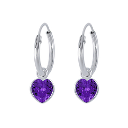 4mm Heart Cubic Zirconia Silver Charm Hoop Earrings - Wholesale - 2253