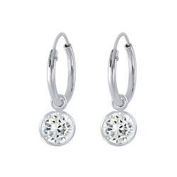 5mm Round Cubic Zirconia Silver Charm Hoop Earrings - 2309
