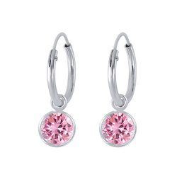 6mm Round Cubic Zirconia Silver Charm Hoop Earrings - 2308