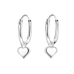 Silver Heart Charm Hoop Earrings - 2239