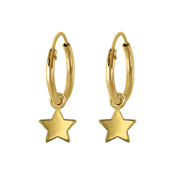 Silver Star Charm Hoop Earrings - 2236