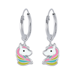 Silver Unicorn Charm Hoop Earrings - 2353 Silver Unicorn Charm Hoop Earrings - 2353