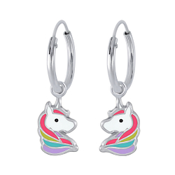 Silver Unicorn Charm Hoop Earrings - 2356 Silver Unicorn Charm Hoop Earrings - 2356