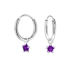 4mm Star Cubic Zirconia Silver Charm Hoop Earrings - Wholesale - 2246