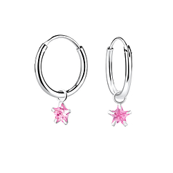 4mm Star Cubic Zirconia Silver Charm Hoop Earrings - Wholesale - 2246