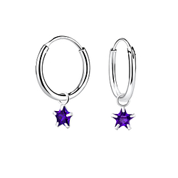 4mm Star Cubic Zirconia Silver Charm Hoop Earrings - Wholesale - 2246