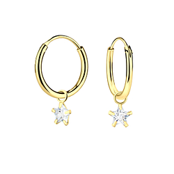 4mm Star Cubic Zirconia Silver Charm Hoop Earrings - 2247