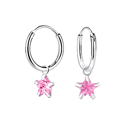 6mm Star Cubic Zirconia Silver Charm Hoop Earrings - 2249