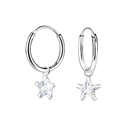 6mm Star Cubic Zirconia Silver Charm Hoop Earrings - 2249