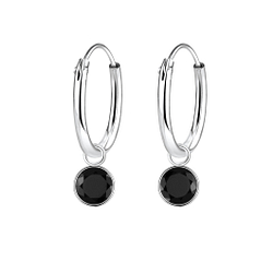 4mm Round Cubic Zirconia Silver Charm Hoop Earrings - Wholesale - 2307