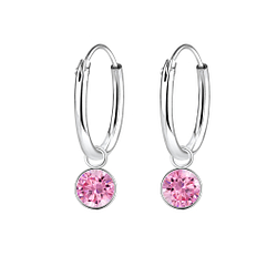 4mm Round Cubic Zirconia Silver Charm Hoop Earrings - Wholesale - 2307