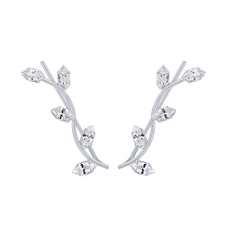 Silver Branch Cubic Zirconia Ear Climbers - 2792