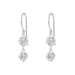 Silver Heart Cubic Zirconia Dangle Earrings - 2632