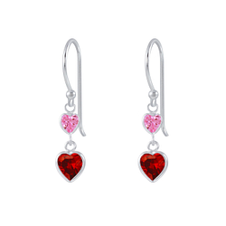 Silver Heart Cubic Zirconia Dangle Earrings - Wholesale - 2635