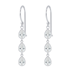 Silver Tear Drop Cubic Zirconia Dangle Earrings - 2637