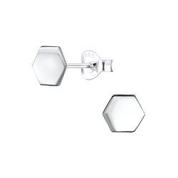 Silver Hexagon Stud Earrings - 2041