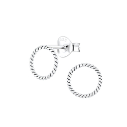 Silver Twist Round Stud Earrings - 2473