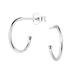 Silver Half Hoop Stud Earrings - 2548