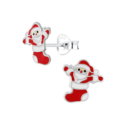 Silver Santa Stud Earrings - 2701