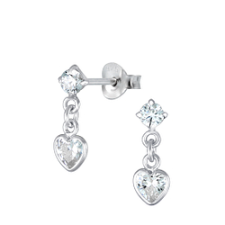 Silver Heart Drop Earrings - 2645